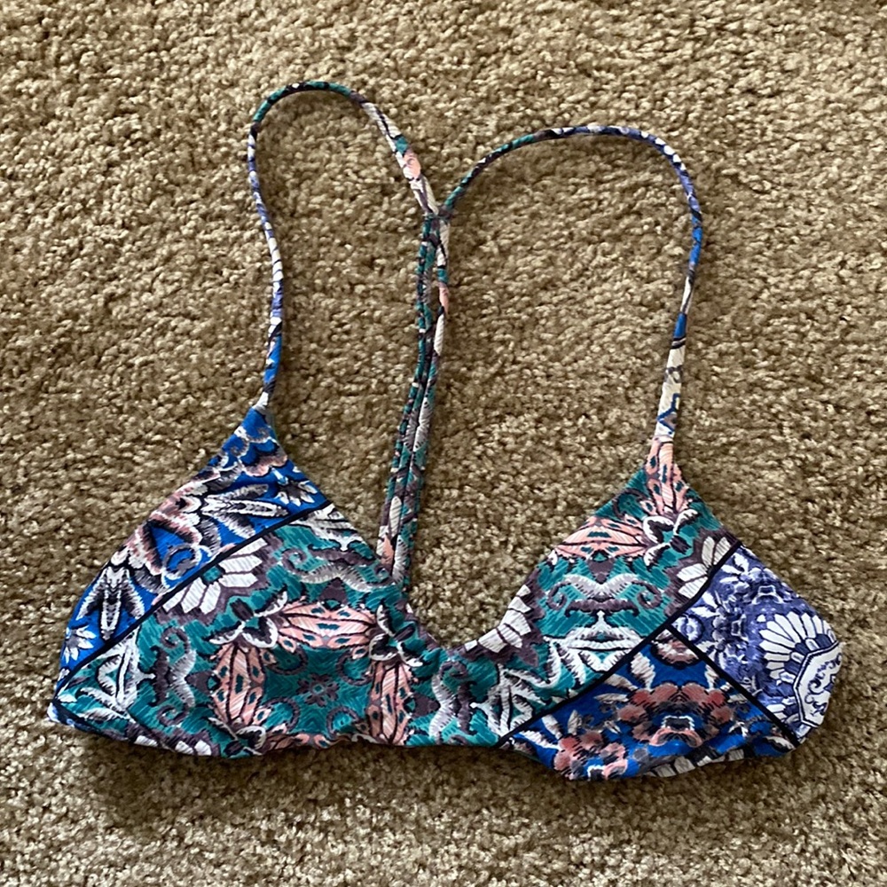 O’Neill racer back teal print bikini top